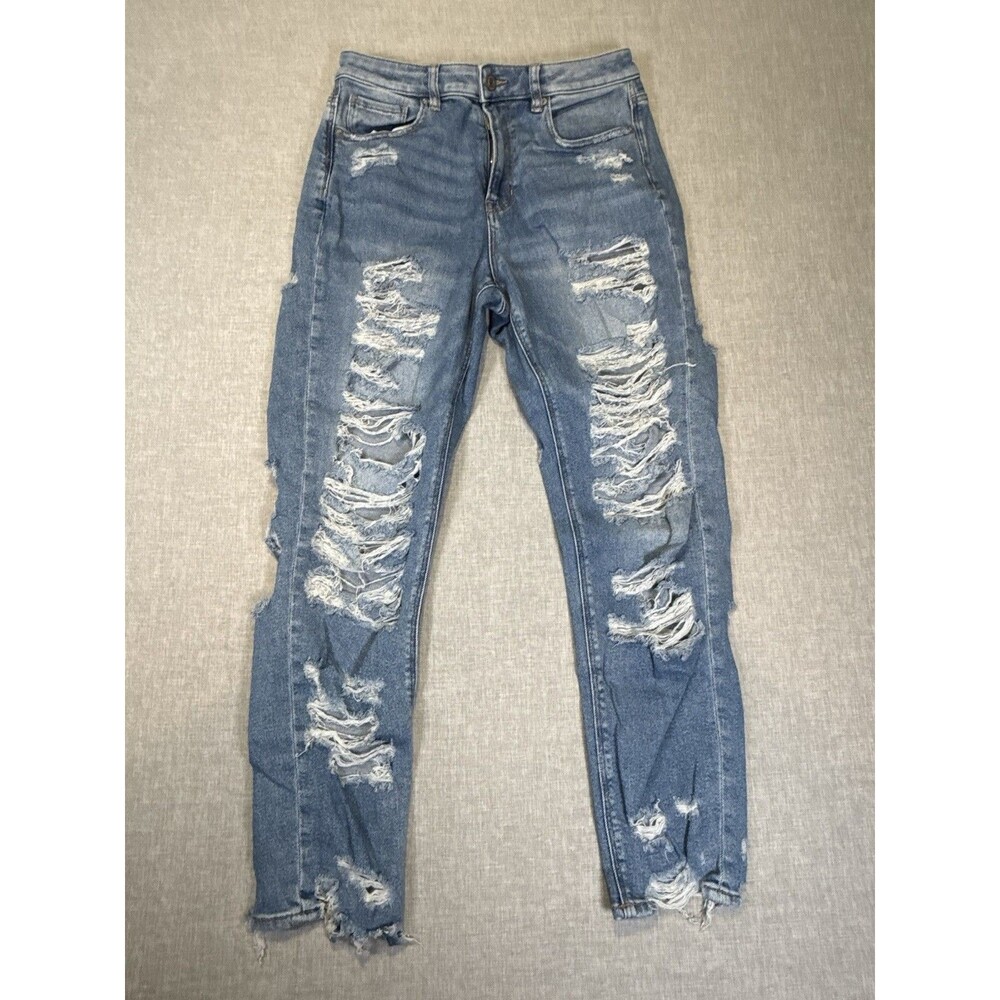 AE Mom Jean Extreme Distressed Hem Ripped 8 Regular American Eagle Grunge